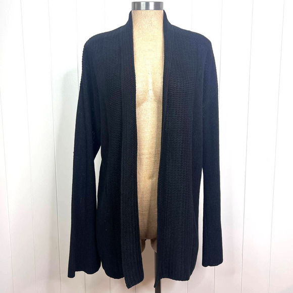 Lauren Ralph Lauren Open Front Black 100% Linen Cardigan with Bell Sleeves SZ L - Picture 1 of 6